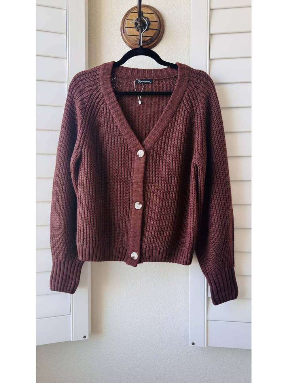 PrettyGarden Chunky Ribbed Knit V-Neck Button-Front Cardigan - Size S